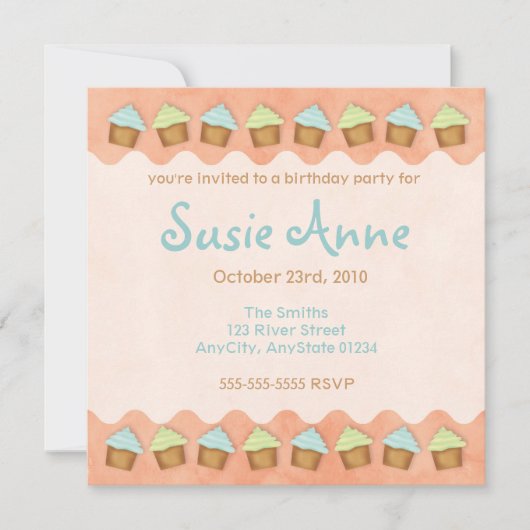 Invitation Cupcakes Cute Orange (Devant)