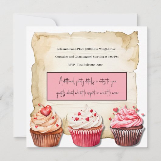 Invitation Cupcakes et Champagne Saint Valentin (Dos)