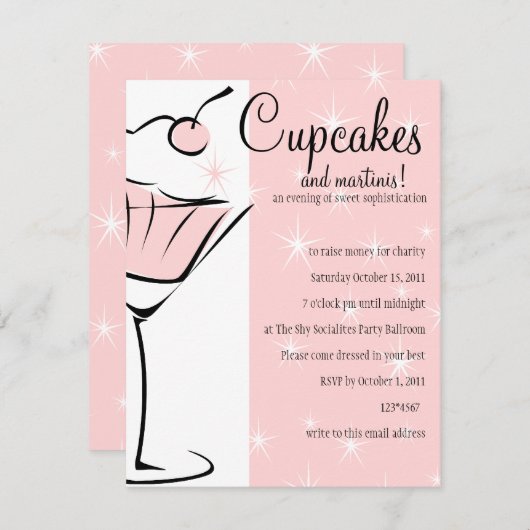 Invitation Cupcakes et Martinis (Devant / Derrière)