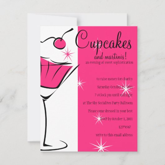 Invitation Cupcakes et Martinis en rose chaud (Devant)