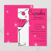 Invitation Cupcakes et Martinis en rose chaud (Devant / Derrière)