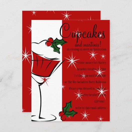 Invitation Cupcakes, Martini & Holly (Devant / Derrière)