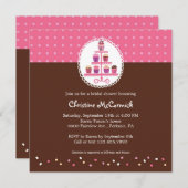Invitation Cupcakes sur pied (rose / Brown) (Devant / Derrière)