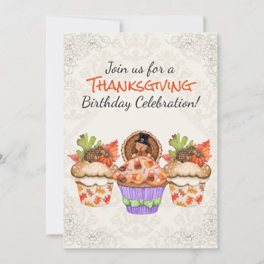 Invitation Cupcakes Thanksgiving mignon Anniversaire (Devant)