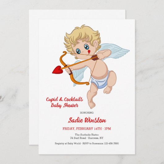 Invitation Cupid Baby shower (Devant / Derrière)
