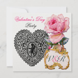 INVITATION CUPID LACE CŒUR ET ROSE ROSE VALENTINE MONOGRAMME