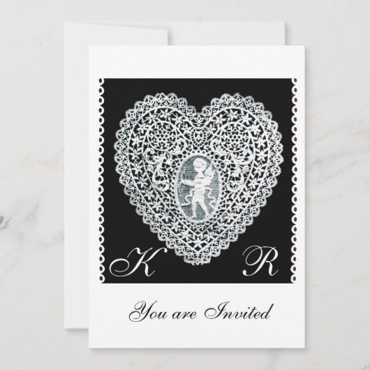INVITATION CUPIDE DENTELLE COEUR MONOGRAMME (Devant)
