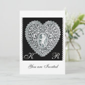 INVITATION CUPIDE DENTELLE COEUR MONOGRAMME (Debout devant)