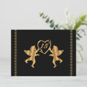 Invitation Cupides Quinceanera pour 15e anniversaire en noir (Debout devant)
