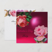 INVITATION CUPIDON DENTELLE CŒUR ET ROSE ROSE VALENTINE MONOG (Devant / Derrière)