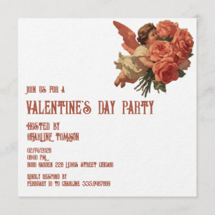 Invitation Cupidon Vintage avec Bouquet de Roses