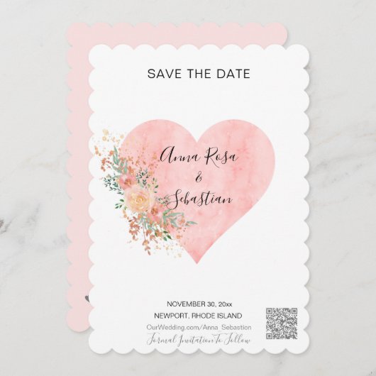 Invitation *~* Cur Floral AR6 MARIAGE ENREGISTRER LA DATE QR (Devant / Derrière)