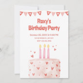 Invitation Cur rose gâteau d'anniversaire (Devant)