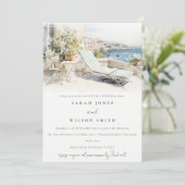 Invitation Curfu Grèce Aquarelle Paysage Couples Douche (Debout devant)