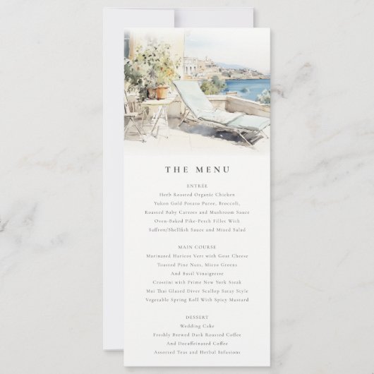 Invitation Curfu Grèce Aquarelle Paysage Menu Mariage (Devant)
