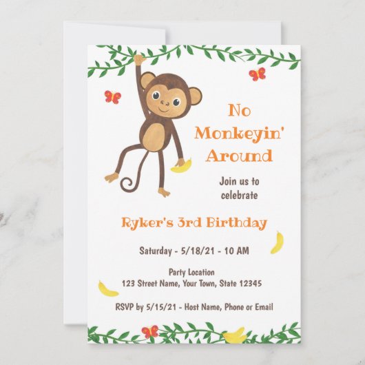 Invitation curieuse d'anniversaire de singe (Devant)