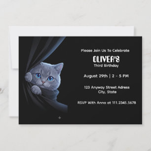 Invitation Curieux chaton aux yeux bleus