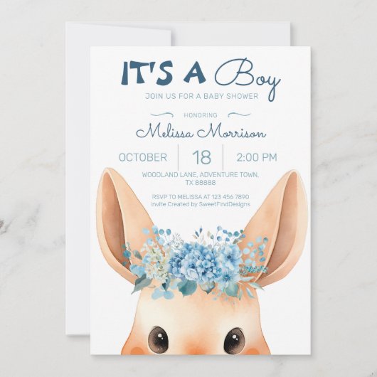 Invitation Curieux lapin bébé garçon douche (Devant)