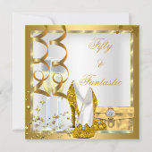 Invitation Curly 50 & Fantastic White Gold Birthday Party (Devant)
