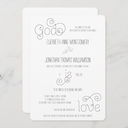 Invitation Curly Script Dieu est Amour Mariage chrétien (Devant / Derrière)