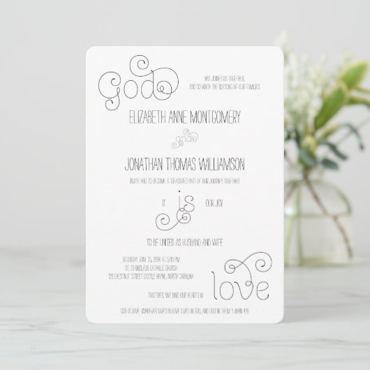 Invitation Curly Script Dieu est Amour Mariage chrétien (Debout devant)