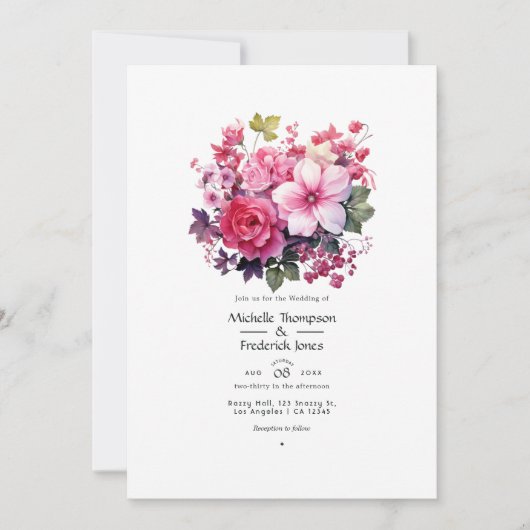 Invitation Currant et Rose Floral Spring Wedding (Devant)
