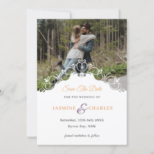 Invitation Cursive Border Photo Enregistrer la date Invitatio