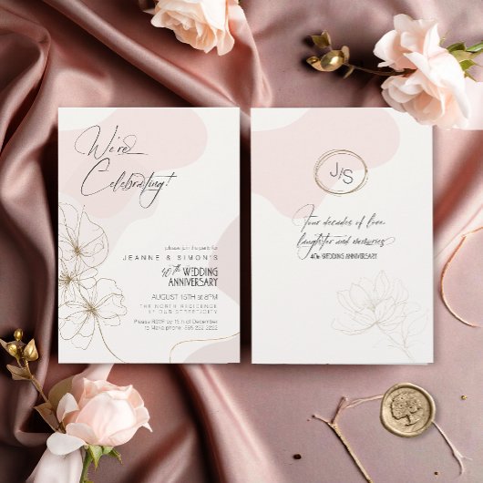 Invitation Cursive Floral 40e Anniversaire Blush ID1168