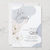 Invitation Cursive Floral 50e Anniversaire Bleu Poussiéreux I (Devant)