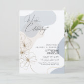 Invitation Cursive Floral 50e Anniversaire Bleu Poussiéreux I (Debout devant)