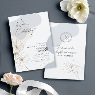 Invitation Cursive Floral 50e Anniversaire Bleu Poussiéreux I