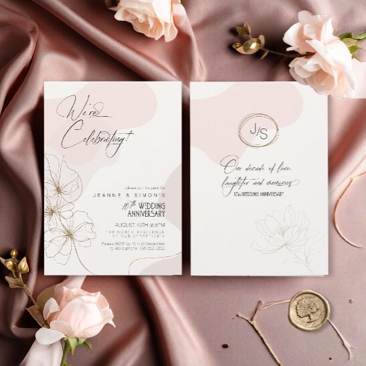 Invitation Cursive florale 10e anniversaire Blush ID1168
