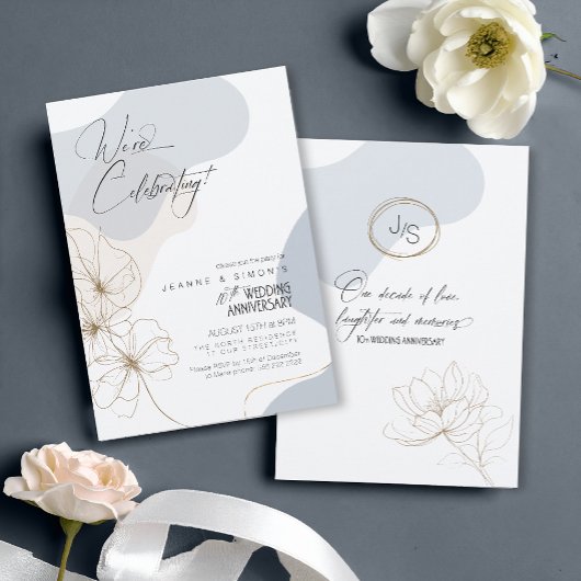 Invitation Cursive florale 10e anniversaire Dusty Blue ID1168
