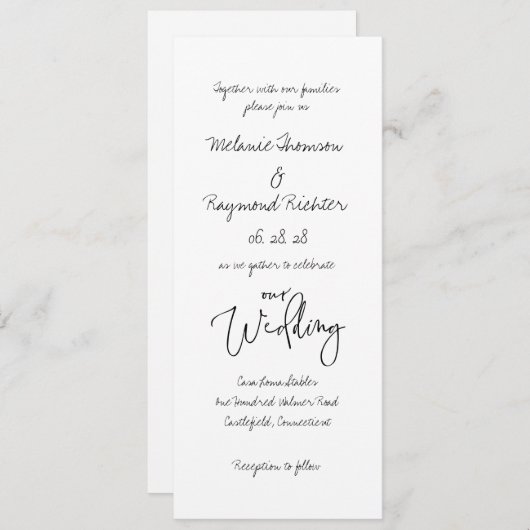 Invitation Cursive manuscrite 2 Notre Mariage 4 X 9 Pouce Lon (Devant / Derrière)