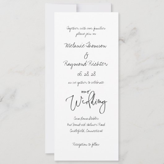 Invitation Cursive manuscrite 2 Notre Mariage 4 X 9 Pouce Lon (Devant)