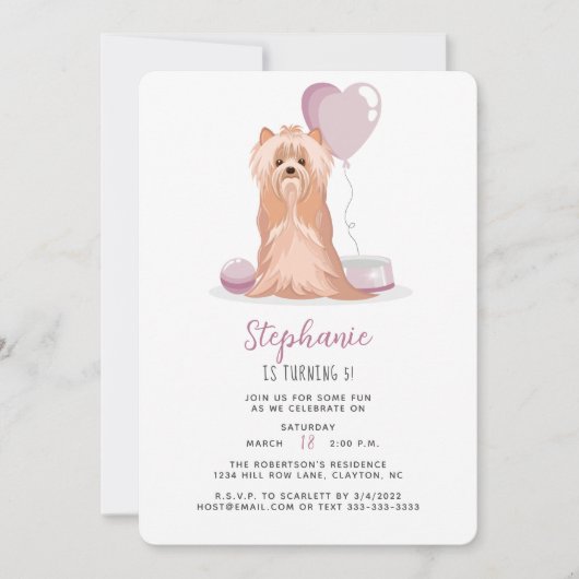 Invitation Curte Yorkshire Terrier Anniversaire (Devant)