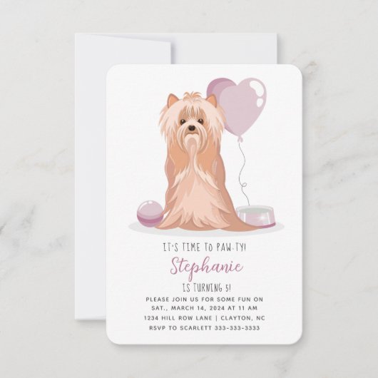 Invitation Curte Yorkshire Terrier Anniversaire (Devant)