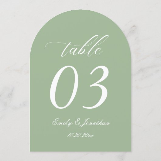 Invitation Curved Sage Green Wedding Table Number (Dos)