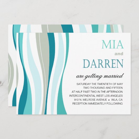 Invitation Curvy Lines Mariage aqua (Devant / Derrière)