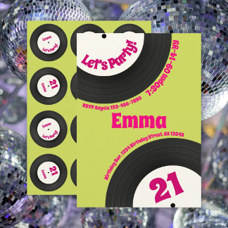 Invitation Custom 21st Birthday Colourful Retro Fun Record