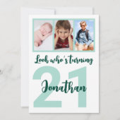 Invitation Custom 21st Birthday Green Script Photo Collage (Devant)