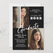 Invitation Custom 2 Photo White Script Graduate Classe de 20X (Devant)