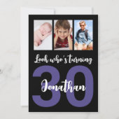 Invitation Custom 30th Birthday Black Modern Photo Collage (Devant)