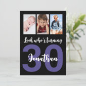 Invitation Custom 30th Birthday Black Modern Photo Collage (Debout devant)