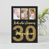 Invitation Custom 30th Birthday Gold Modern Photo Collage (Debout devant)