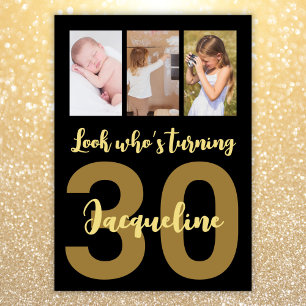 Invitation Custom 30th Birthday Gold Modern Photo Collage