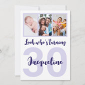 Invitation Custom 30th Birthday Purple Script Photo Collage (Devant)