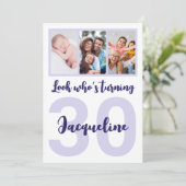 Invitation Custom 30th Birthday Purple Script Photo Collage (Debout devant)
