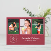 Invitation Custom 3 Photo Chic Burgundy Graduation Party (Debout devant)