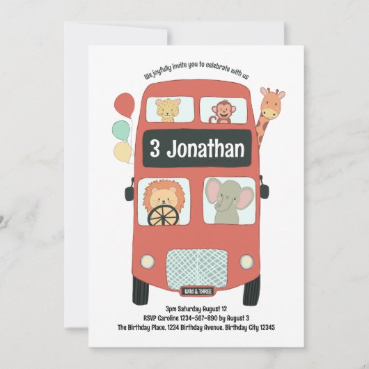 Invitation Custom 3Birthday Wild and Three Safari Bus Boho (Devant)